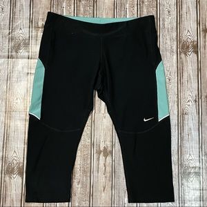 Nike Capri Drawstring Leggings Womens Medium Gray Teal Crop Pants Gym Workout